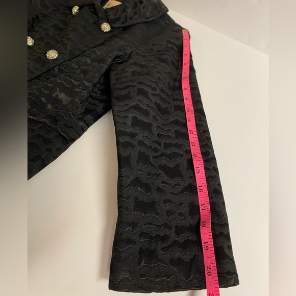 Vtg 60s Hess Apparel Glam Black Long retro trench with rhinestone buttons M - Picture 10 of 15